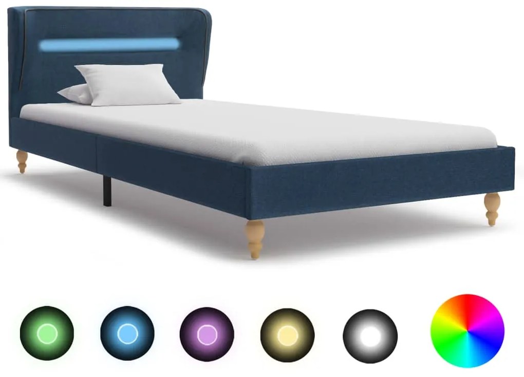 vidaXL Estrutura de cama com LEDs em tecido 90x200 cm azul