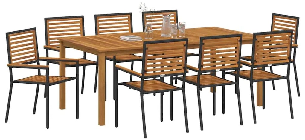 Conjunto de Jantar de Jardim 9 pcs Preto 200 x 100 x 74 cm