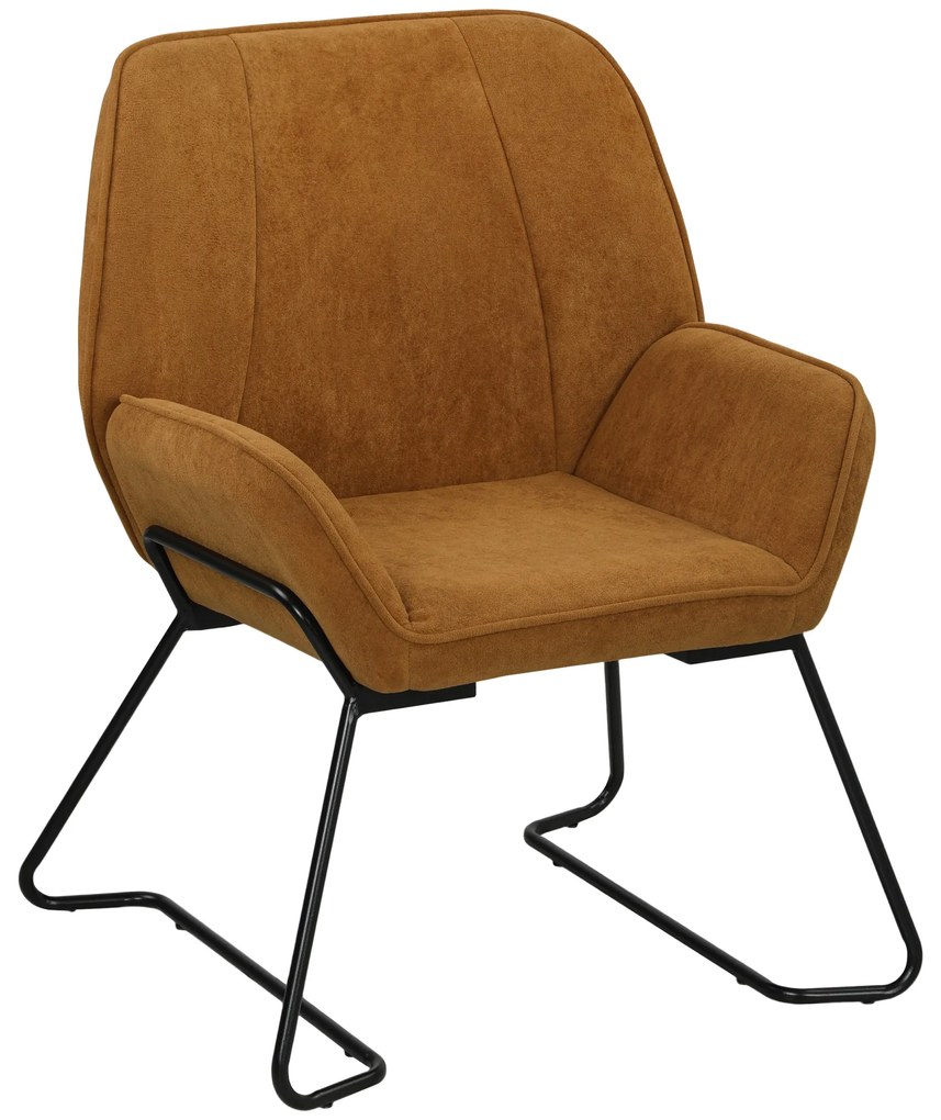 Poltrona Sala de Estar Moderna Poltrona de Leitura com Assento Largo e Acolchoado Estofada em Veludo Pés de Metal 70x67,5x87 cm Castanha