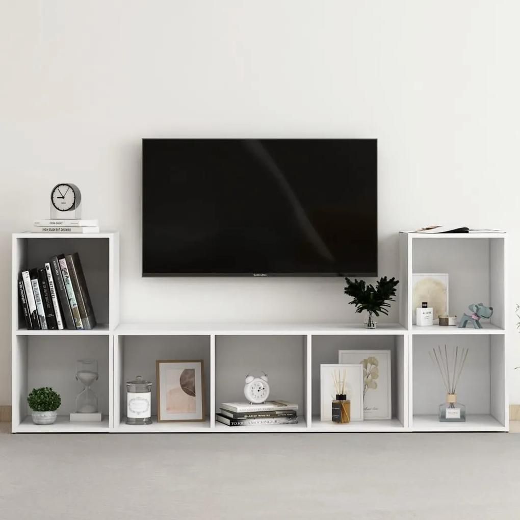 3080015 vidaXL 3 pcs conjunto de móveis para TV contraplacado branco