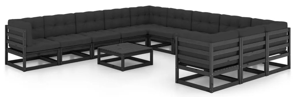 12 pcs conjunto longue jardim c/ almofadões pinho maciço preto