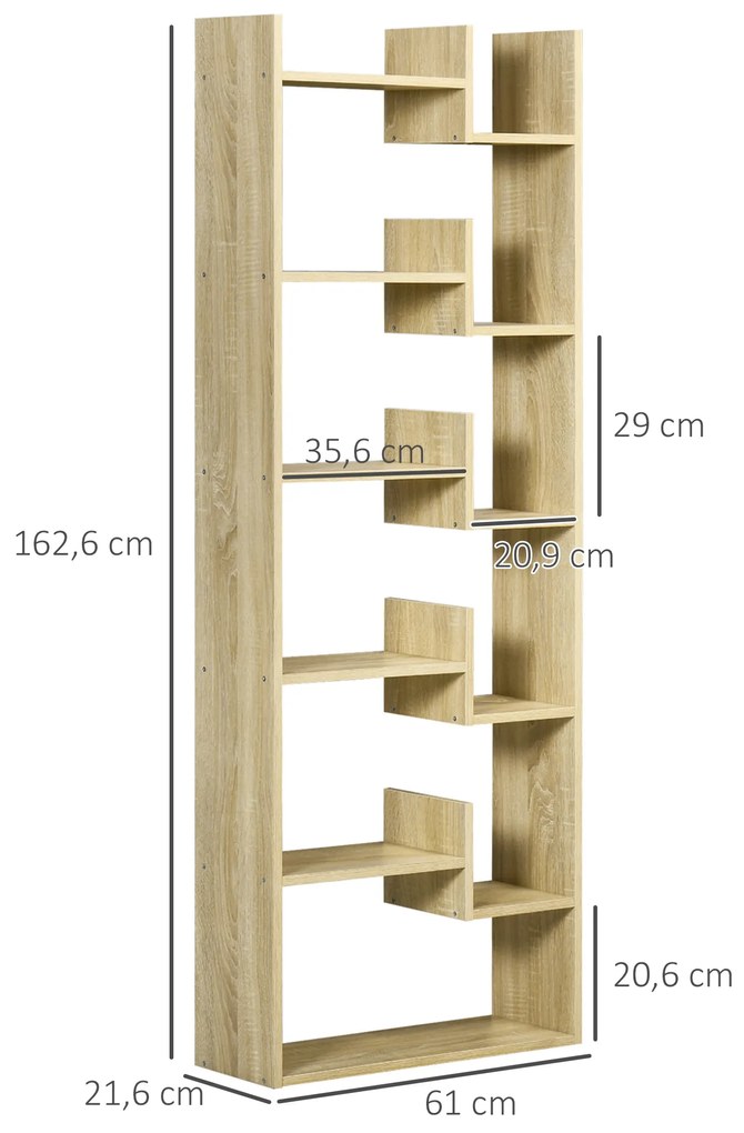 Estante para Livros de 6 Níveis Estante de Madeira com 11 Compartimentos Abertos para Sala de Estar Escritório Estúdio Anti-Tombamento Carga Máxima 10