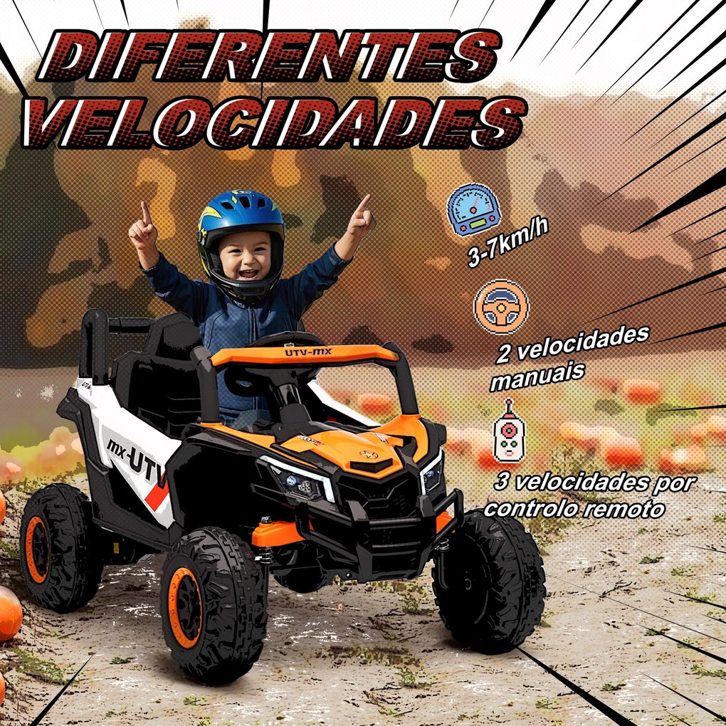 Carro Elétrico para Crianças 12V com 2 Motores Controlo Remoto 2,4G Velocidade até 7 km/h e USB 96x61x56 cm Laranja