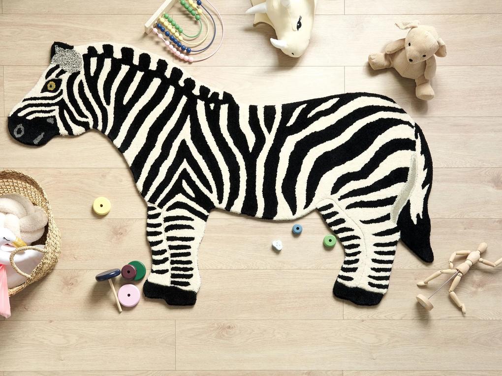 Tapete para crianças em lã preta e branca motivo de zebra 100 x 160 cm KHUMBA Beliani