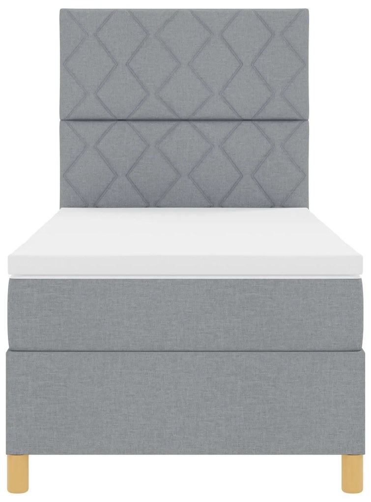Cama Box Spring com Colchão e Luz LED Cinza Claro 90x190 cm Tecido