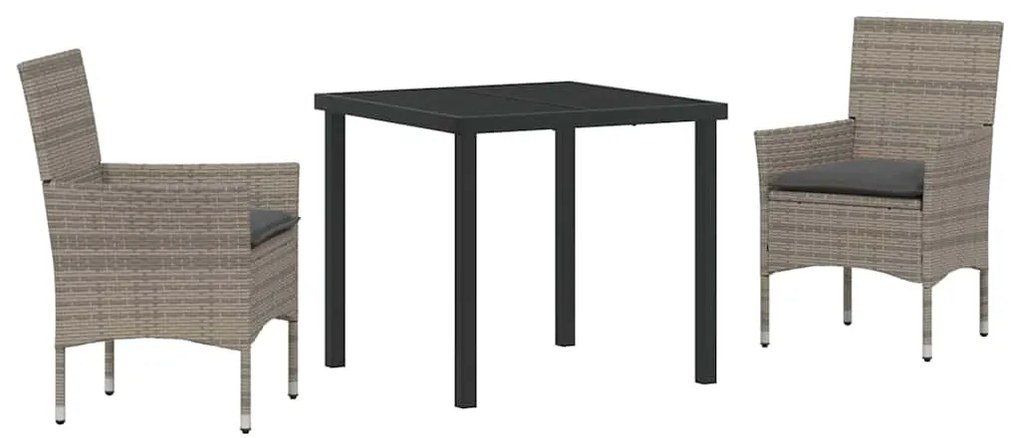 Conjunto de Jantar de Jardim 3 Peças com Almofadas Cinza de Rattan Sin
