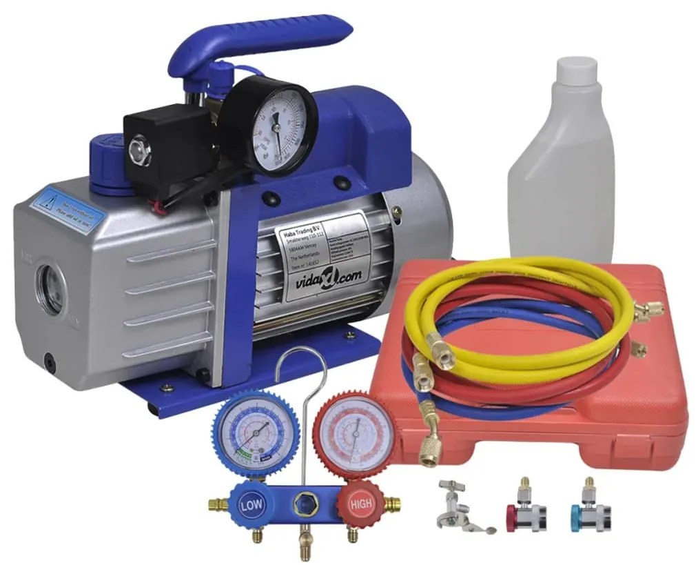 vidaXL Bomba de vácuo estágio único com conjunto manómetros de 2 vias