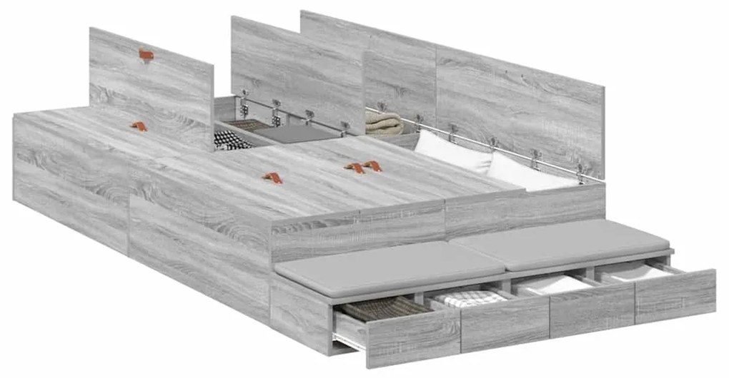 Cama com Arrumação Cinza Sonoma 120x190 cm