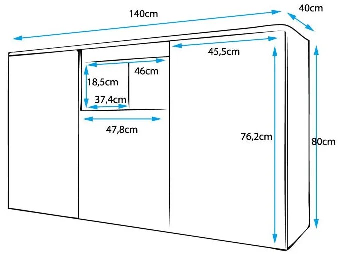 Aparador Nevada de 140cm - Preto - Design Moderno