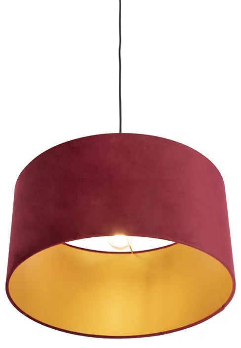 Candeeiro de suspensão com abajur de veludo vermelho com dourado 50 cm - Combi Country / Rústico,Clássico / Antigo
