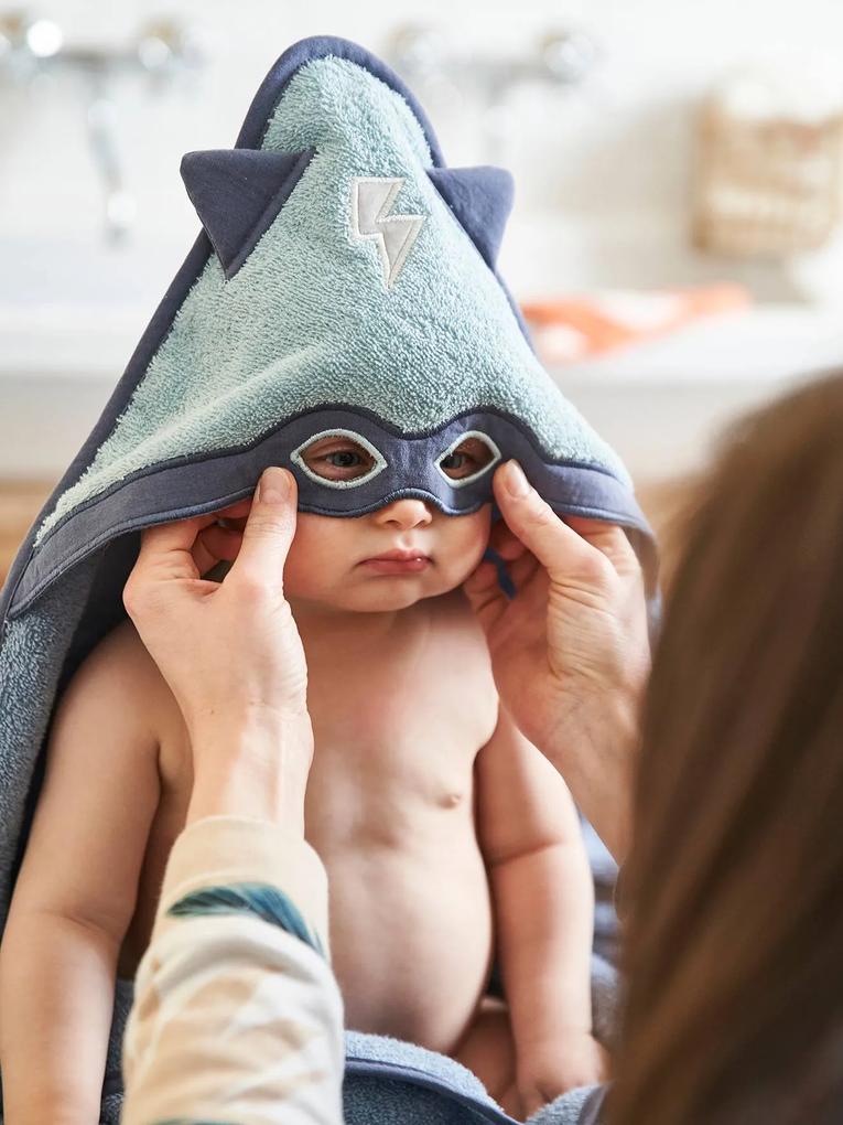 Capa de banho para bebé, Herói Mascarado azul medio liso com motivo