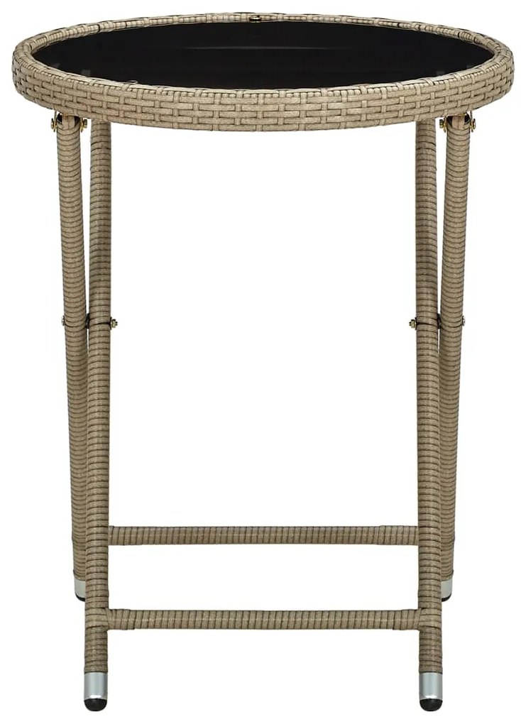 Mesa de chá 60 cm vime PE e vidro temperado bege