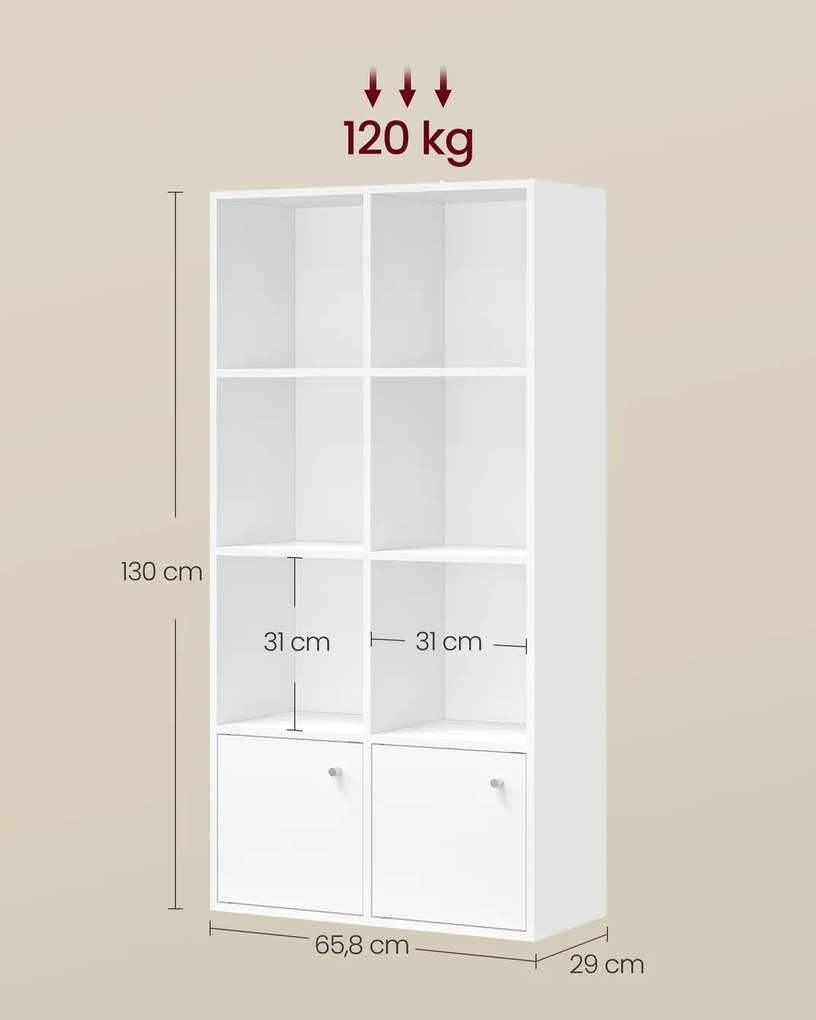 Estante com 4 prateleiras e 2 compartimentos 29 x 65,8 x 130 cm com portas em branco