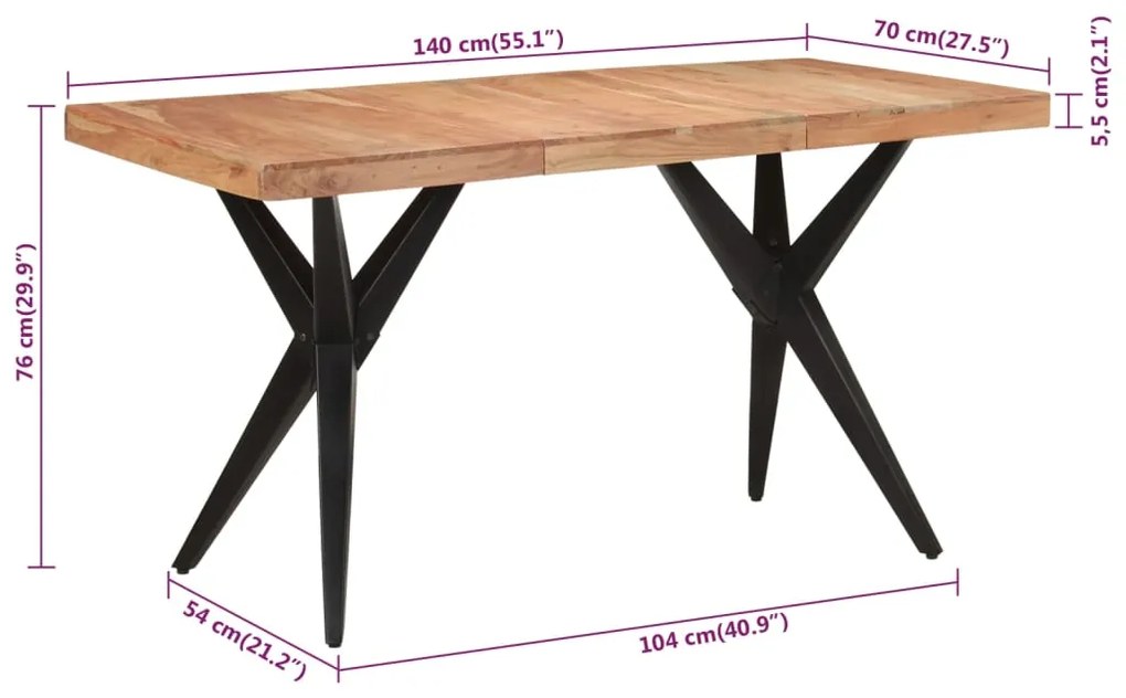 Mesa de jantar 140x70x76 cm madeira de acácia maciça preto