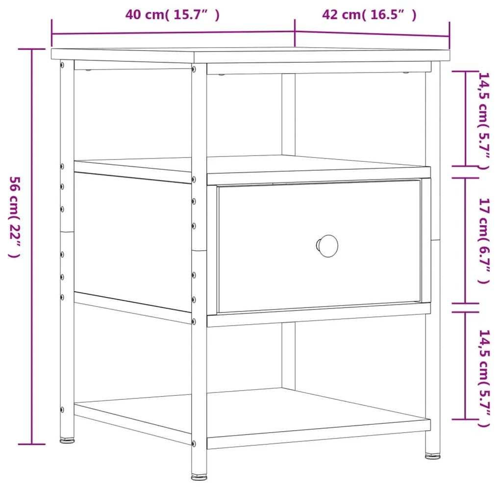 Mesa cabeceira 40x42x56 cm derivados de madeira carvalho fumado