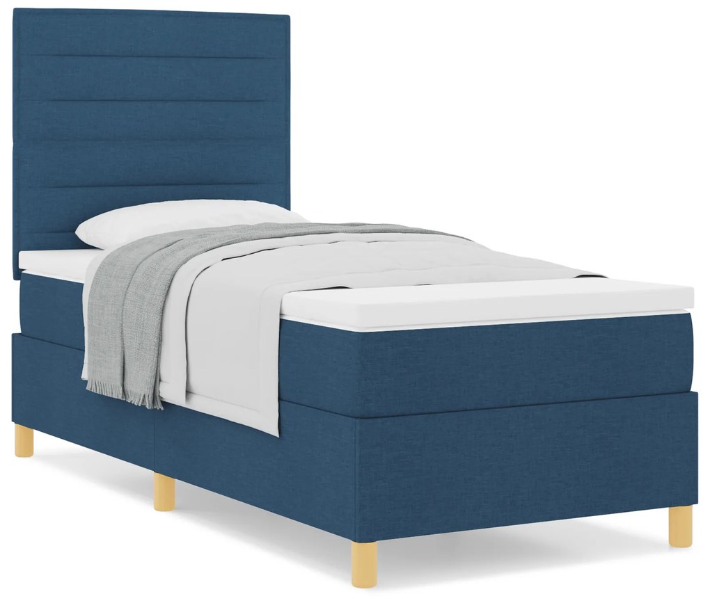 Cama com Box Spring Azul 90x200 cm Tecido