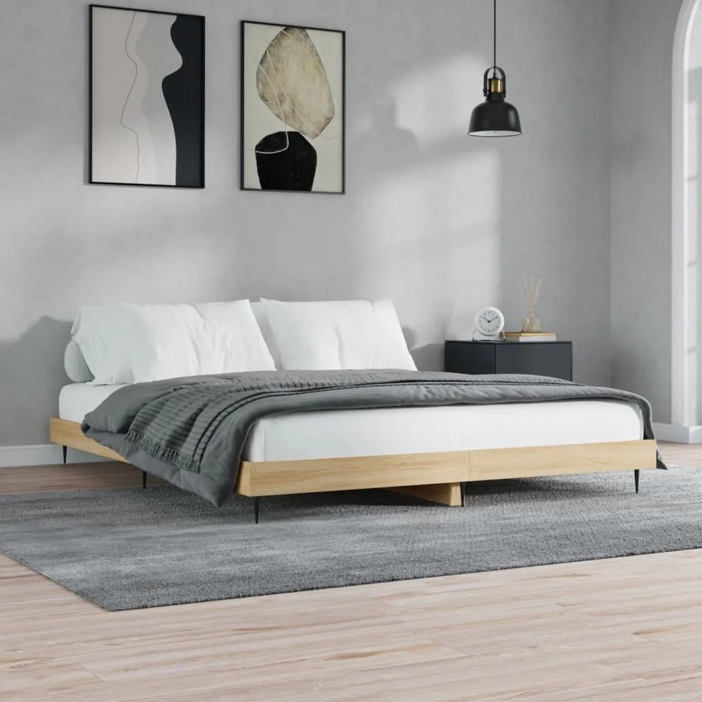 Estrutura de cama sem colchão 200x200 cm carvalho sonoma
