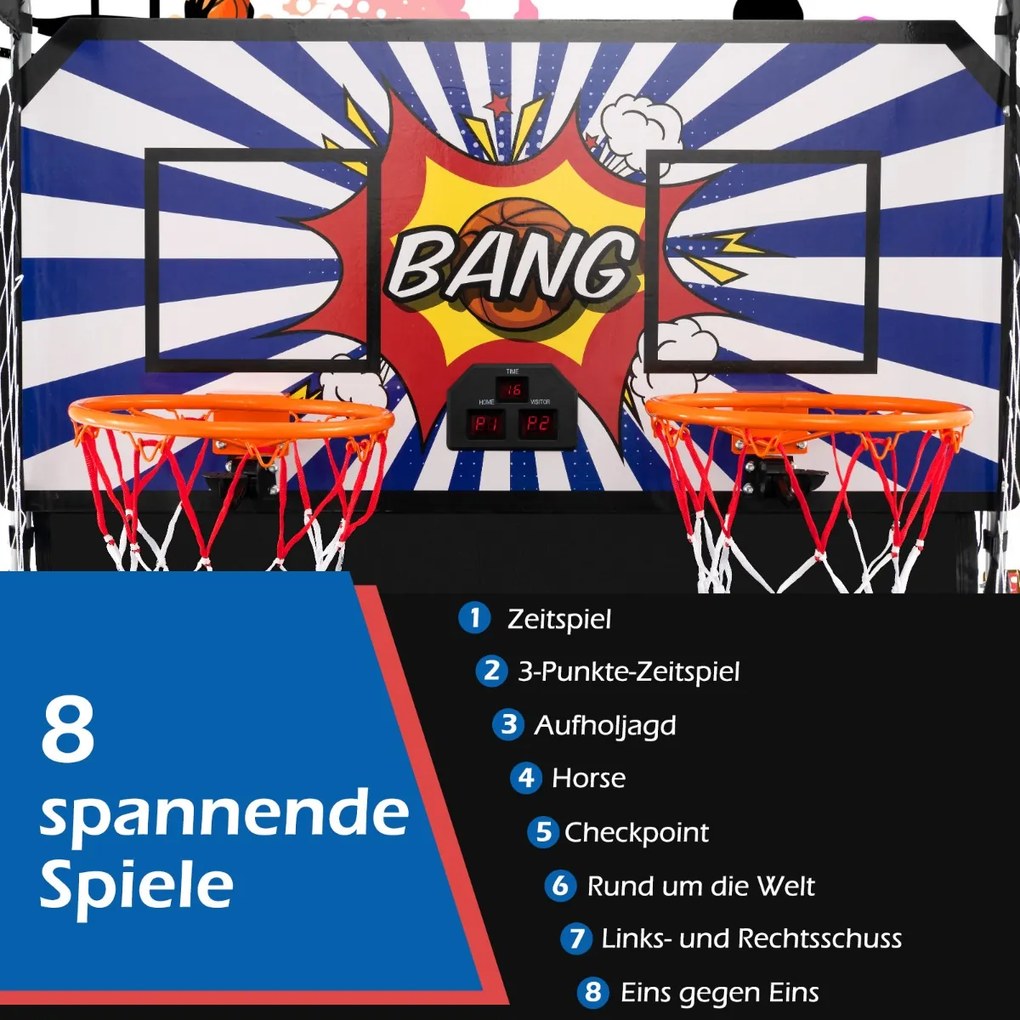 Máquina de basquete 8 em 1, suporte elétrico dobrável para basquete, máquina de tiro, verde