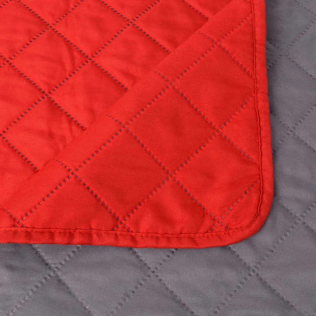 Colcha dupla face acolchoada 220x240 cm vermelho e cinzento