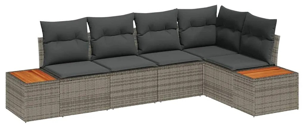 Conjunto de Sofás de Jardim 5 Peças com Almofadas, Cinza, Rattan Sinté