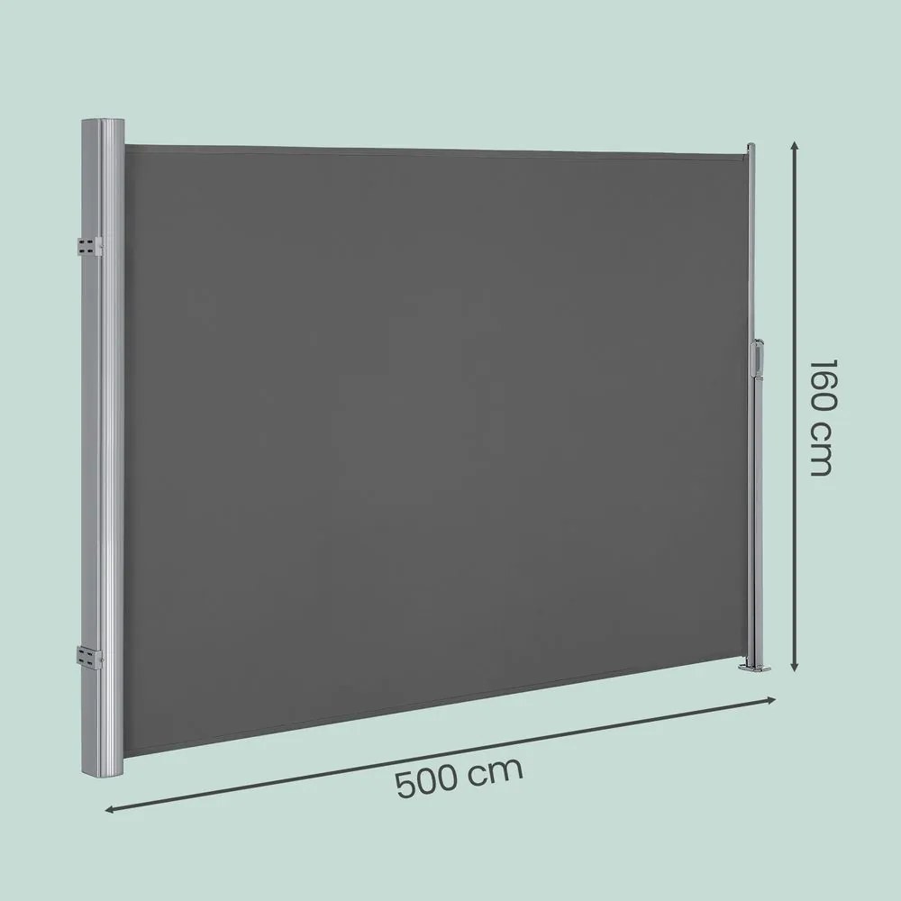 Toldo lateral 160 x 500 cm com caixa de aço, resistente à ferrugem, extensível Antracite
