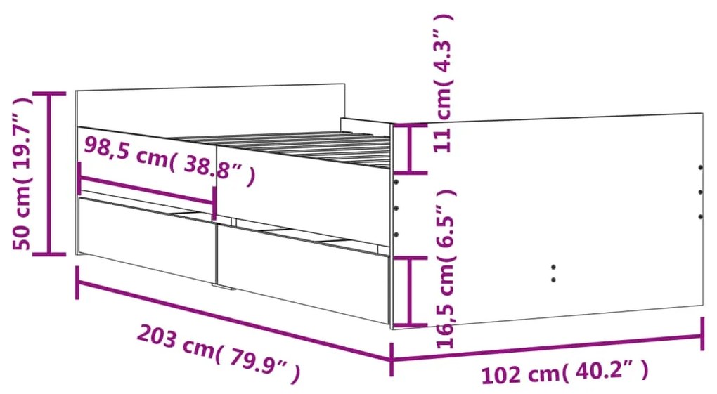 Estrutura de cama com gavetas 100x200 cm branco