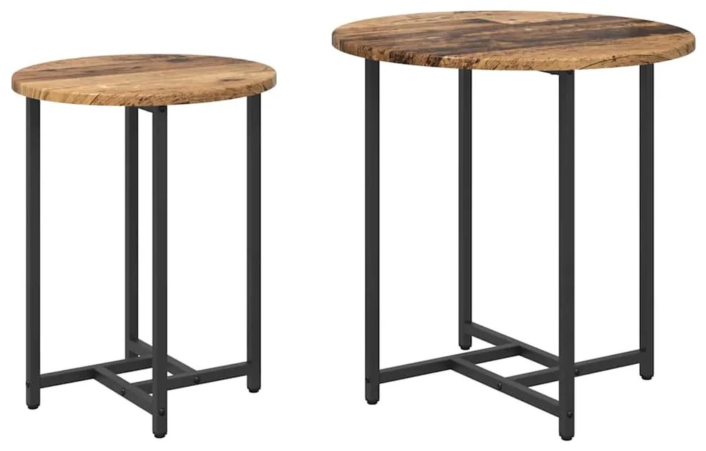 Conjunto de Mesas de Apoio 2 pcs em Madeira Velha e Metal