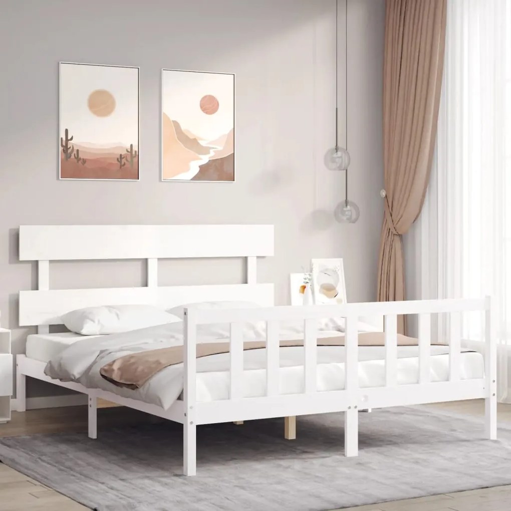 Cama sem colchão 160x200 cm madeira de pinho maciça branco