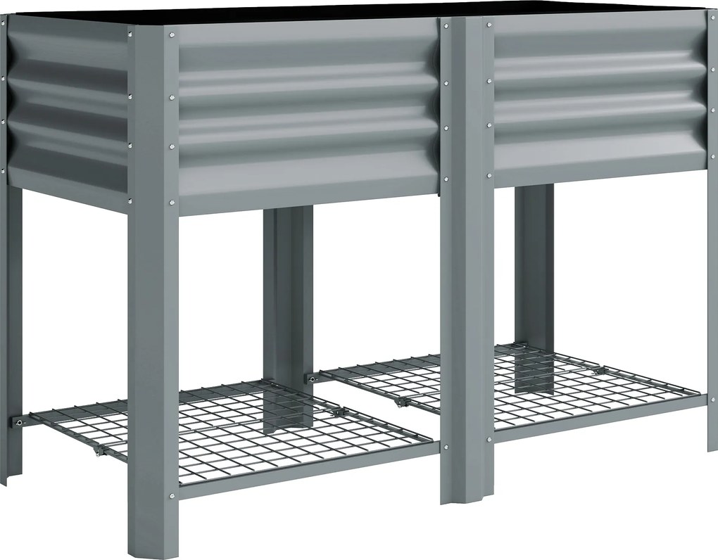 Floreira Elevada com Prateleira Inferior, Mesa de Cultivo em Metal Galvanizado com Forro 120x55x80 cm Cinzento Prateado