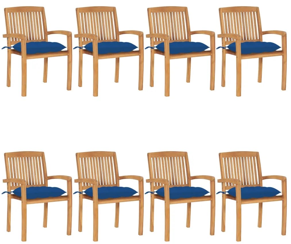 Cadeiras de jardim empiháveis c/ almofadões 8 pcs teca maciça