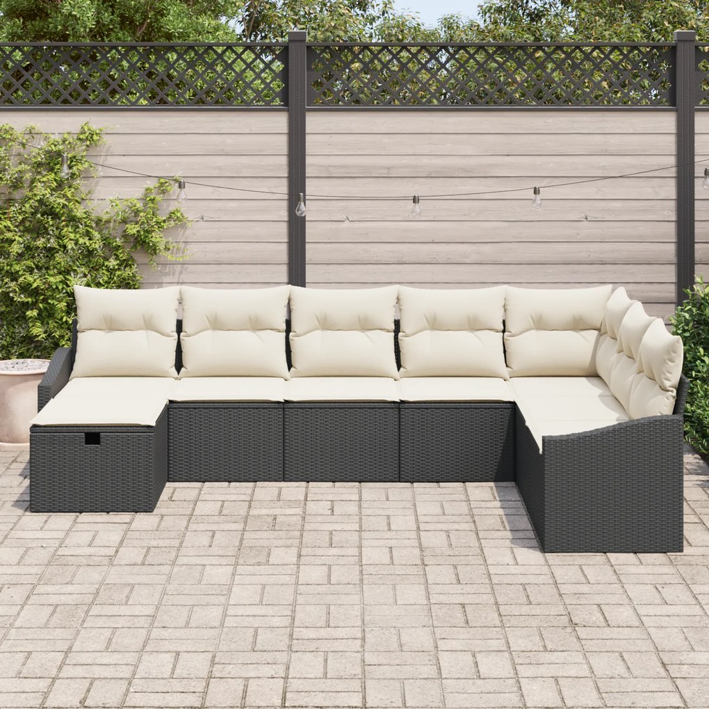 Conjunto de Sofá de Jardim de 8 peças com Almofadas Pretas de Vime PE