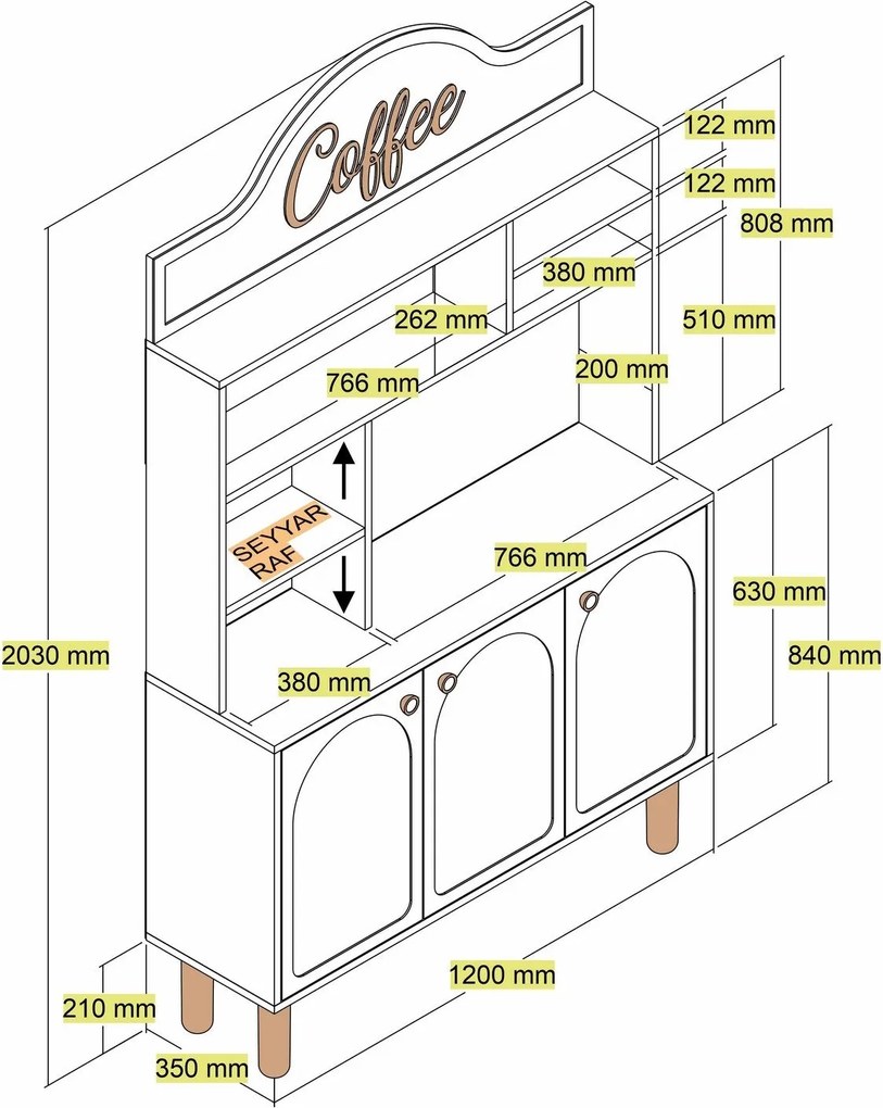 Armário Alto de Cozinha "Coffee" - 200x120x35 cm - Branco - Design Mod