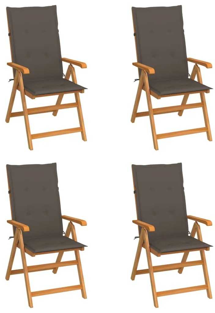 vidaXL Cadeiras de jardim c/ almofadões cinza-acast. 4 pcs teca maciça