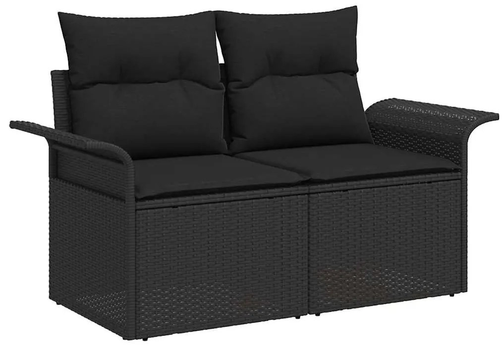 Conjunto de Sofá de Jardim em 7 Peças com Almofadas Pretas de Rattan