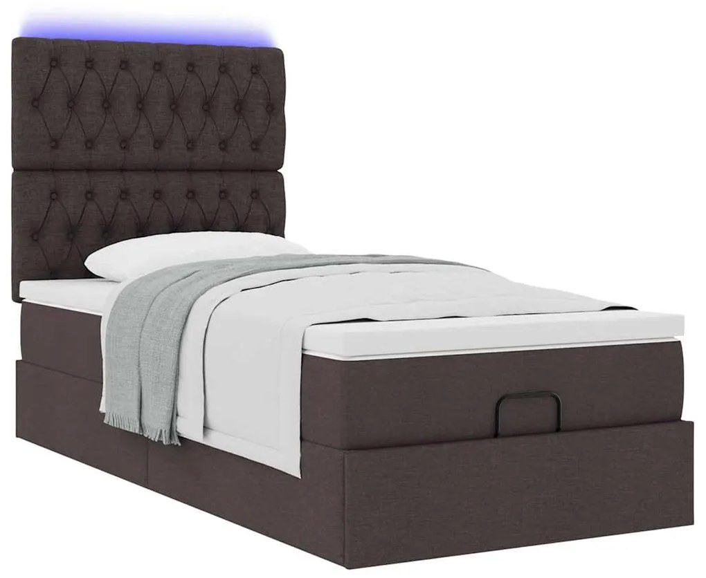 Estrutura cama otomana colchão 100x200cm tecido castanho escuro