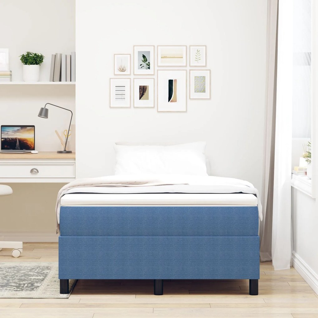 Cama Box Spring com Colchão Azul 120x200 cm Tecido de Corduroy