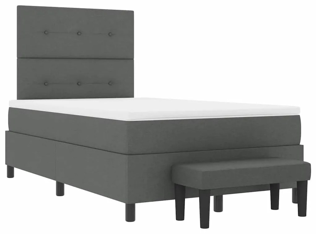 Cama Box com Colchão e Banco Cinza Escuro 120x190 cm Tecido