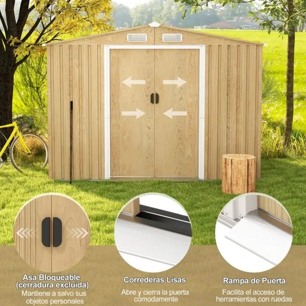 Abrigo jardim com base de fundação (SEM PISO) em metal galvanizado 259 x 196 x 184 cm Castanho