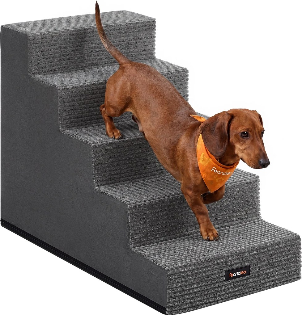 Escada para cães em espuma com 5 degraus, 76 x 40 x 57 cm cinzento escuro