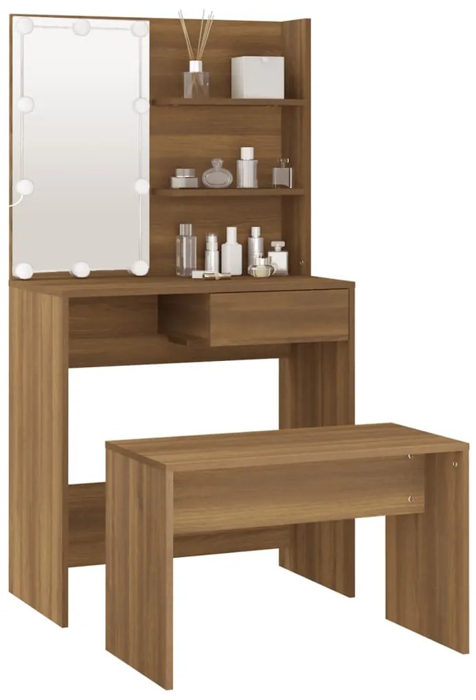 Conjunto toucador com LEDs madeira processada sonoma castanho