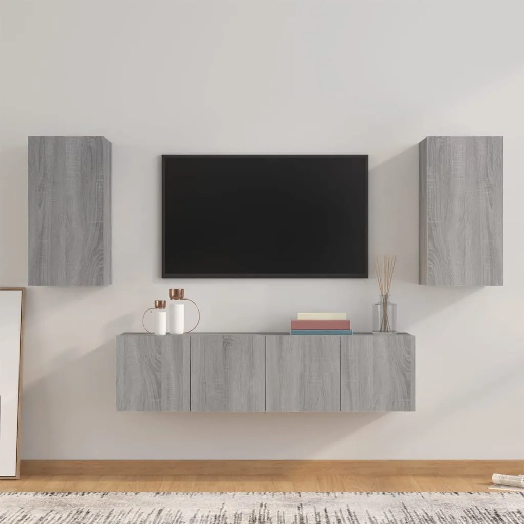 vidaXL Conjunto móveis de TV 4 pcs madeira processada sonoma cinza