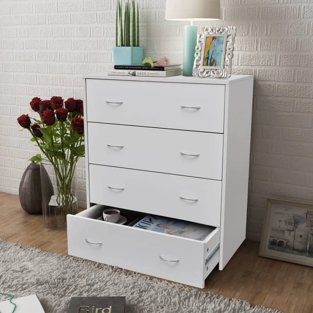 vidaXL Aparador com 4 gavetas 60 x 30,5 x 71 cm branco