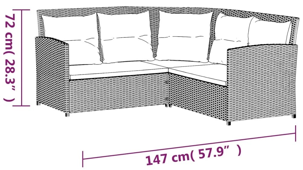 2 pcs conjunto de sofás formato L c/ almofadões vime PE cinza