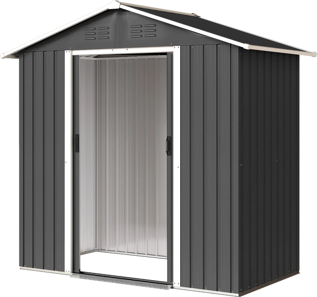 Abrigo de jardim em metal 194 x 107 x 191 cm com amplo espaço de arrumação exterior e portas de correr cinzento escuro
