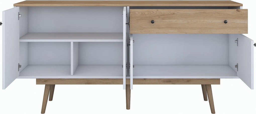 Aparador "Noce" - Nogueira e Branco - 180x87.6x45cm - Design Moderno