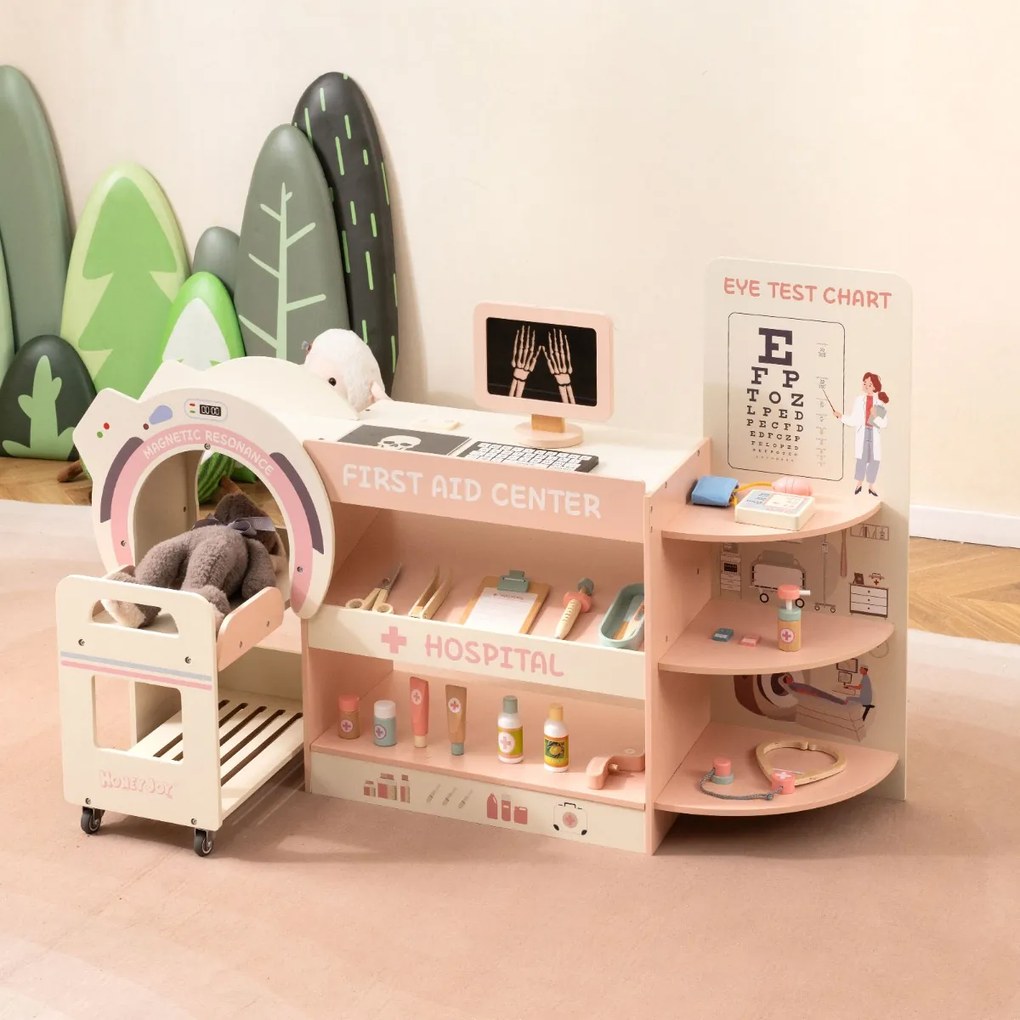 Conjunto de brincar aos médicos para crianças 115,5 x 30,5 x 72,5 cm com acessórios oftalmológicos e lâminas intercambiáveis para idades a partir dos