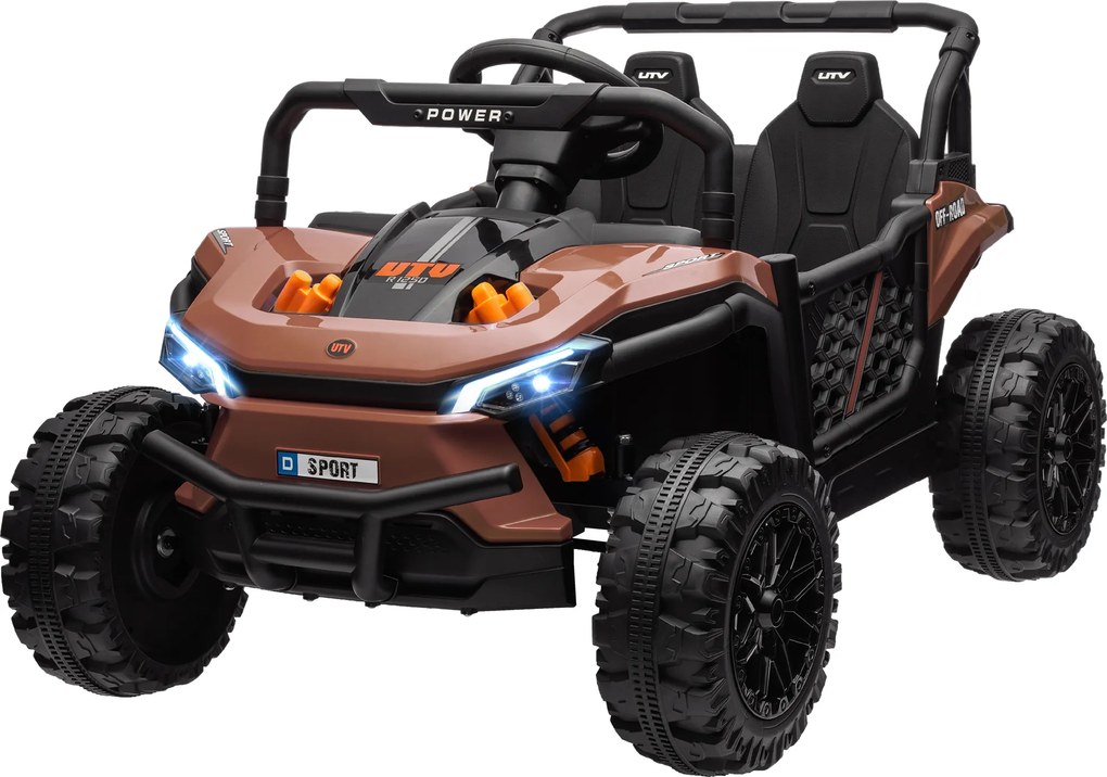 Carro elétrico infantil UTV buggy elétrico infantil com controlo remoto de 2,4 GHz, 2 motores, 103 x 69 x 59 cm, castanho