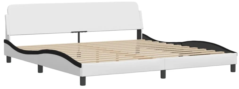 Cama com colchão 200x200 cm couro artificial preto e branco