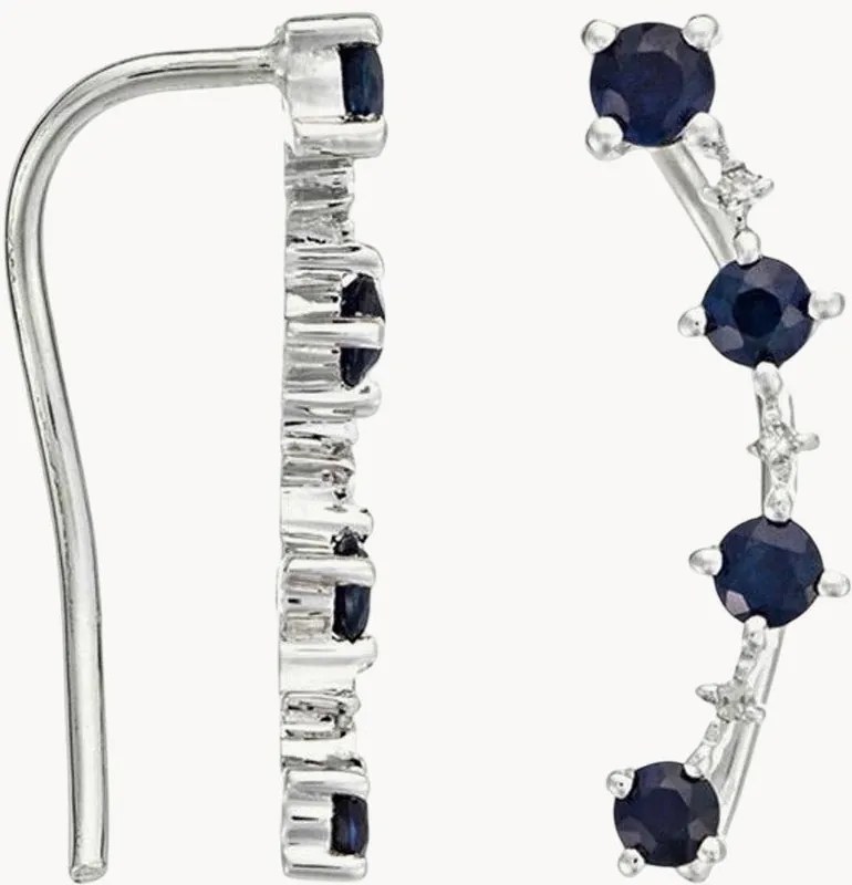 Brincos em ouro branco com diamantes e safiras Océan, 0,018 quilates