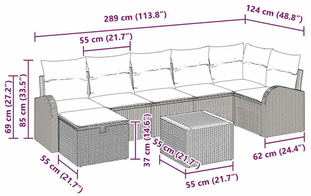 Conjunto de Sofá de Jardim 8 Peças com Almofadas Bege Rattan Polioméri